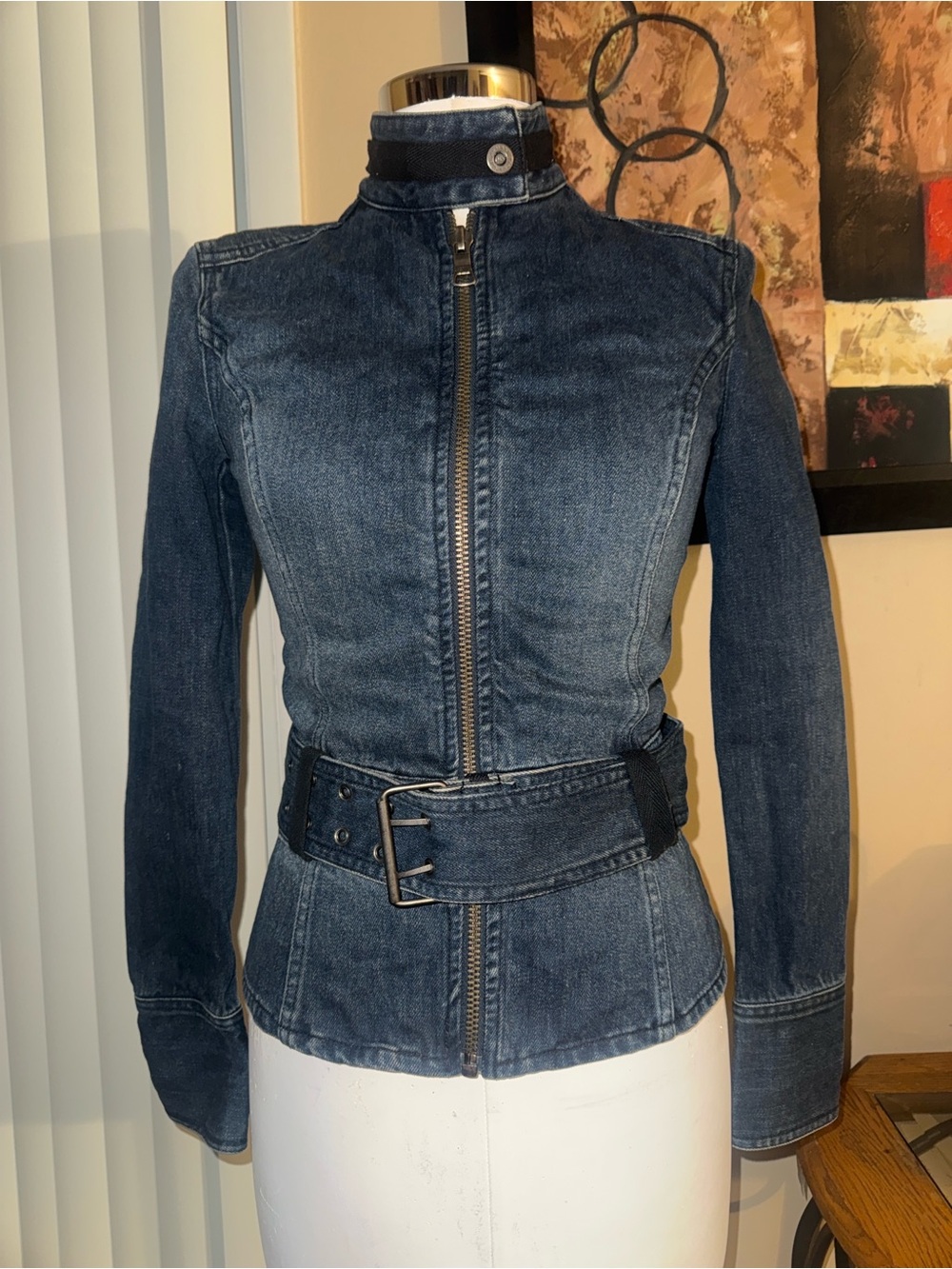 Armani Exchange Women's Dark Blue Denim Belted Jacket